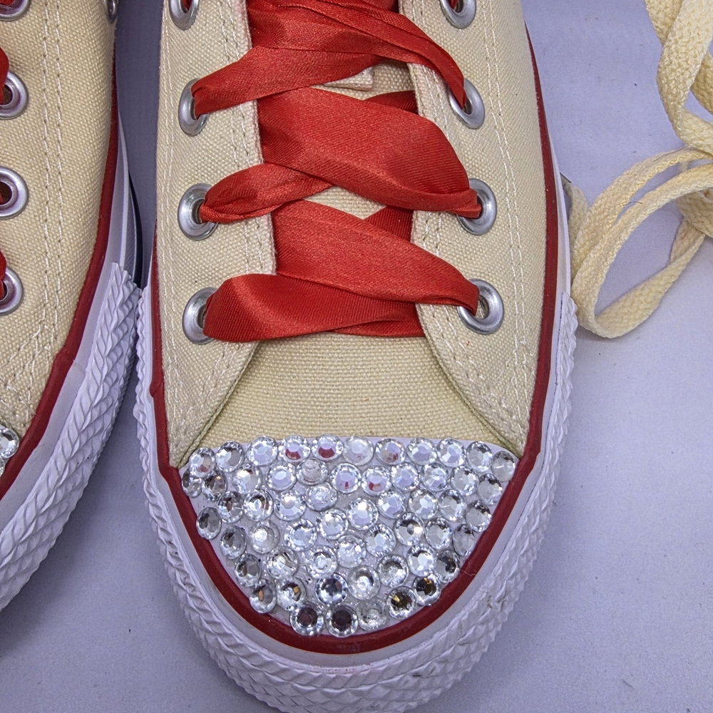 Converse Womens 9 Ladies Cream Sneakers Red Crystal Embellished Accents All Star - Picture 12 of 14